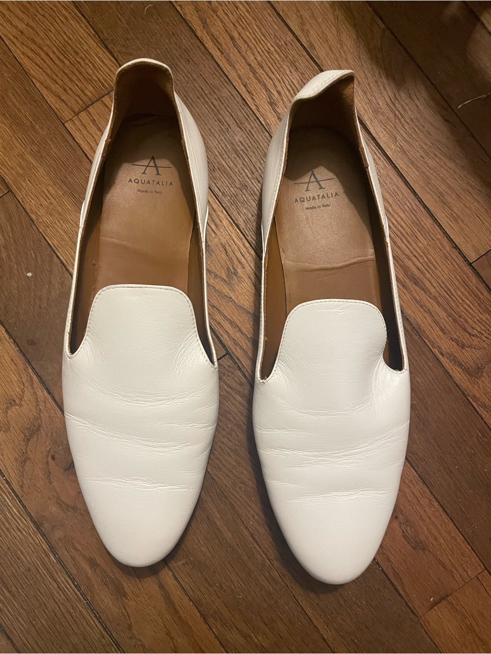 Aquatalia White Leather Slip-On Loafers Women’s Flats
